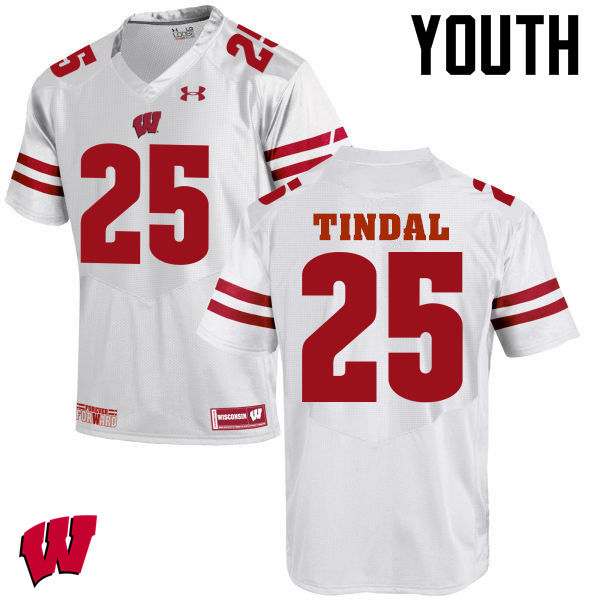 Youth Wisconsin Badgers #25 Derrick Tindal College Football Jerseys-White